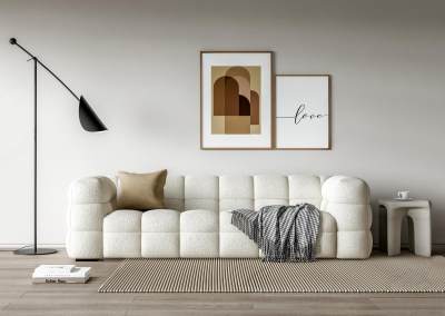 Asiades现代奶油风羊羔绒多人沙发 网红棉花糖沙发 落地灯 装饰画 非转角